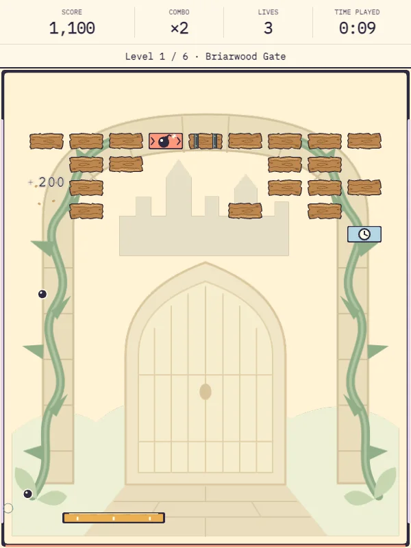 Breach, the Nines illustrated brick breaker with a paddle and enchanted walls