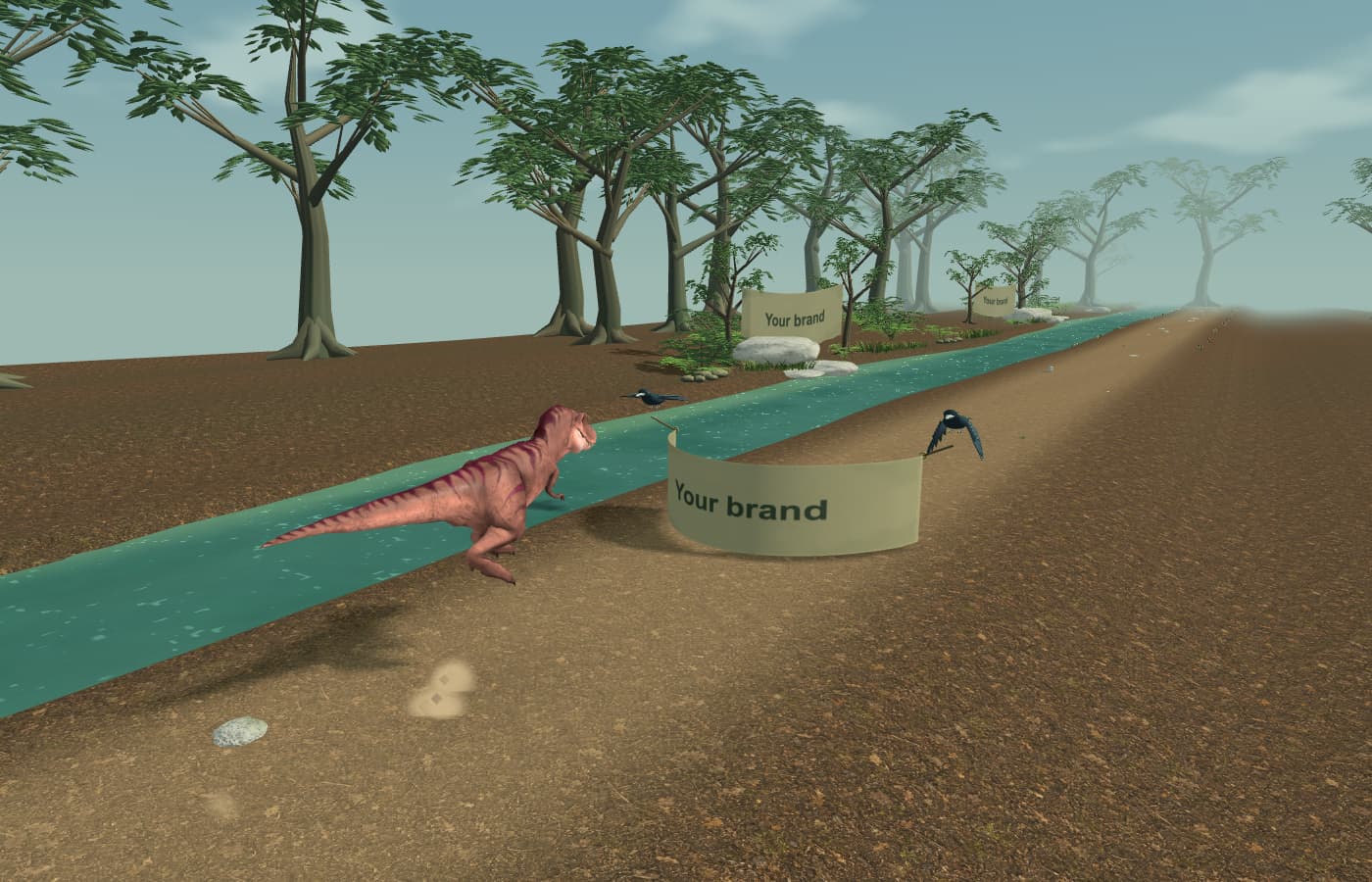 Your brand on a banner carried by birds past the player in Tiny Rex