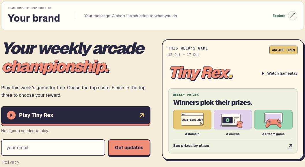 Nines homepage with a Your brand sponsor panel above the championship