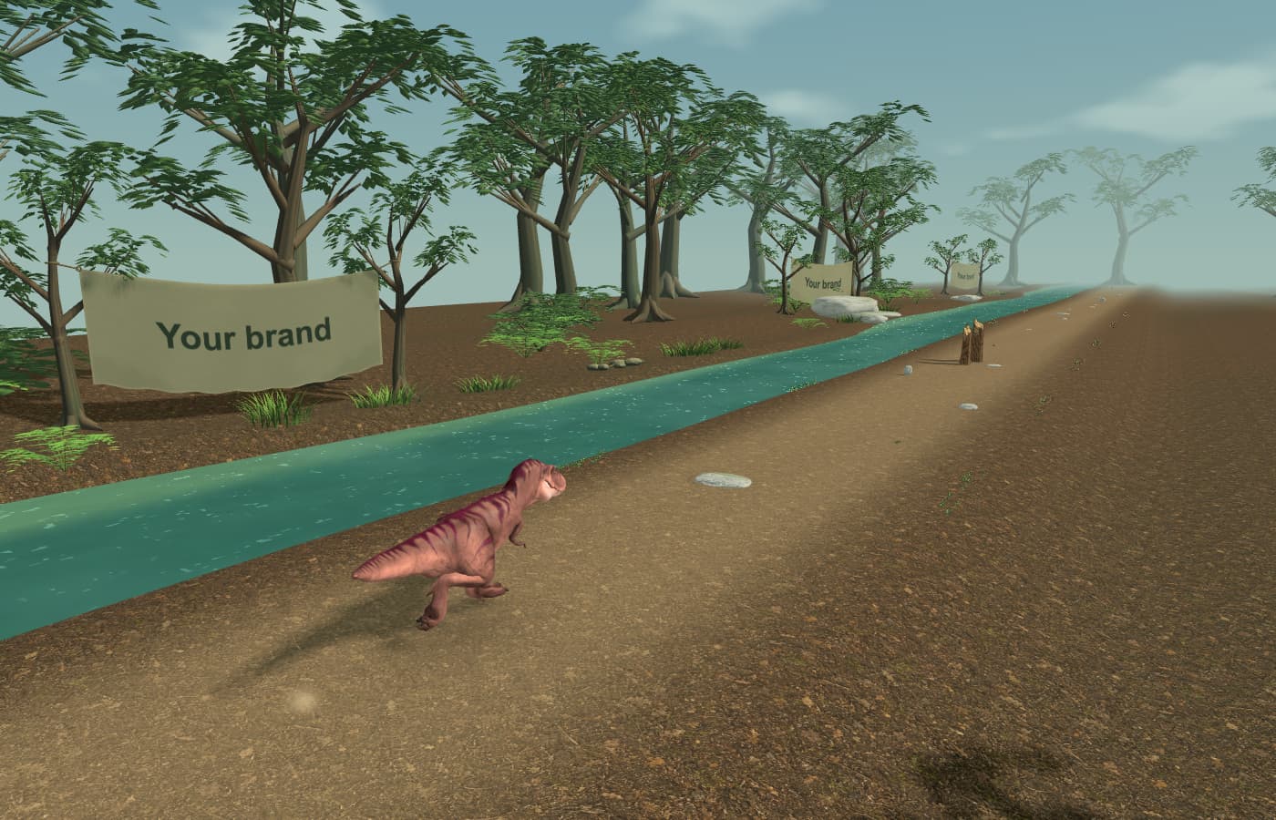 Your brand on banners among the trees in Tiny Rex